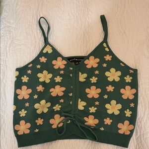 Vibrant Floral Green and Orange Crop Top